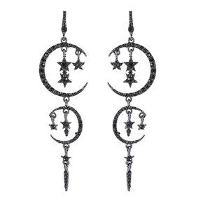 Moon & Stars Black Stones Earrings